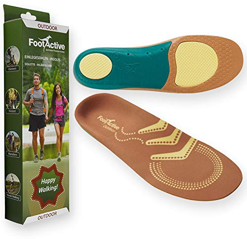 FootActive Outdoor-Einlegesohlen f. Naturliebhaber + Abenteuerfreunde! Fester Halt und Dämpfung bei hohen Belastungen., Braun/Gelb, 44 - 45 (L)