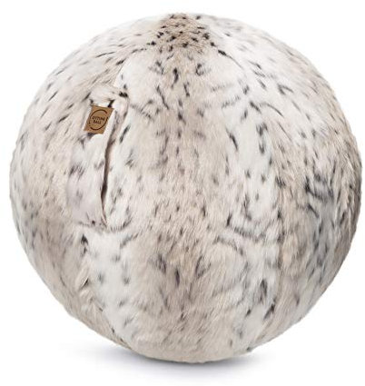 Sitting Ball Skins Flauschiger Sitzball, ergonomisch Sitzen im Büro & Zuhause, 65 cm Ø, Gymnastikball mit Fellimitat, Fitnessball mit Tragegriff, 30°C waschbar, Schneeluchs