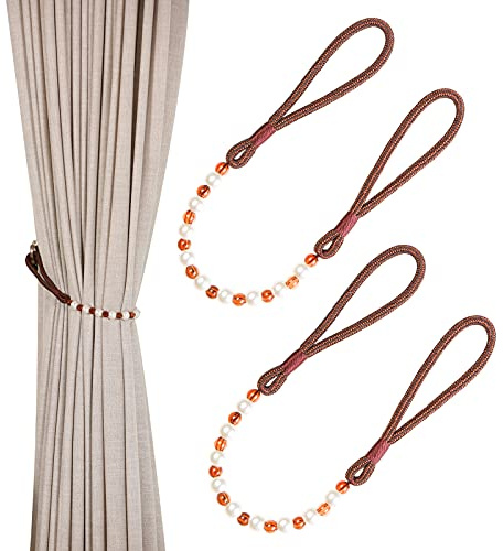Pair Of Acrylic Pearl Curtain Tie Backs Curtain Tied Rope Decoration (Brown)