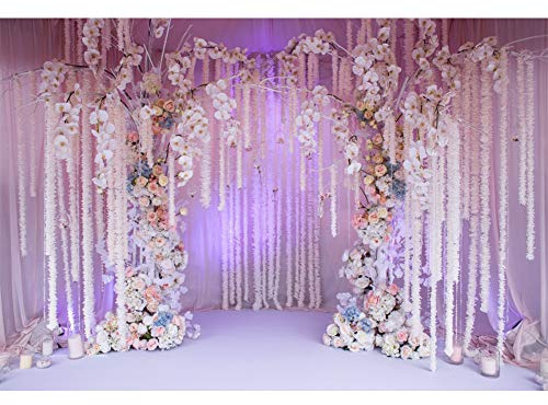 YongFoto 2,2x1,5m Vinyl Foto Hintergrund Romantische Hochzeit Arch Orchideen und Rosen verziert Innere Fotografie Hintergrund Valentinstag Hochzeit Partydekoration Fotostudio Hintergründe