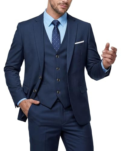 MY'S Men's 3 Piece Slim Fit Suit Set with Tie 2 Button Blazer Vest Pants for Business Wedding Party Prom