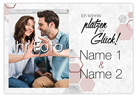 Herz & Heim® Polterabend Tischdeko mit Foto und Namen des Paares - 5er Set Platzdeckchen