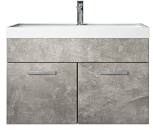 Badezimmer Badmöbel Set Paso 01 80cm Waschbecken Beton grau - Unterschrank Schrank Waschbecken Waschtisch