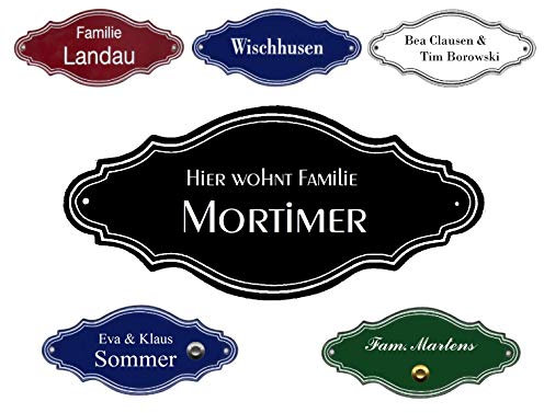 Emaille-Namensschild-Klingelschild-Form Türschild-175 x 75 mm-Türklingel-Klingel-mit Wunschtext (525 mit 1 Zeile Text mit Klingel unten)