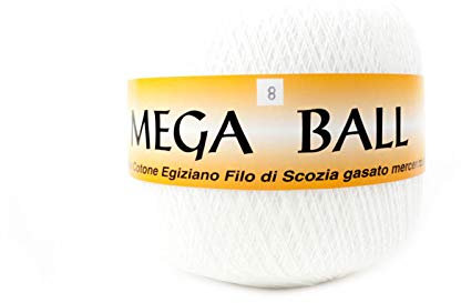MegaBall gomitoli di Filo di Scozia da 250gr per lavori a Uncinetto centrini Pizzi tombolo n8 Bianco