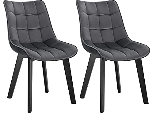 EUGAD Esszimmerstühle 2er Set, für Wohnzimmer Küche Esszimmer, Küchenstühle gepolstert mit Rückenlehne, Sitzfläche aus Samt, mit Holzbeinen, bis 150 kg belastbar, Dunkelgrau