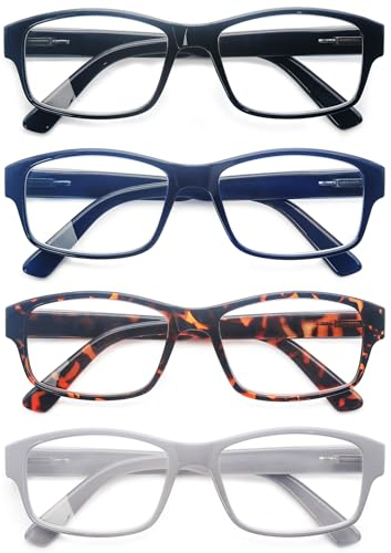 HEEYYOK Lesebrille Herren Groß Rechteckig Brillen Für Leser Herren +1.00 mit Großen Köpfen Stabiler Rahmen Komfortable&Weit Passform 4 Pack
