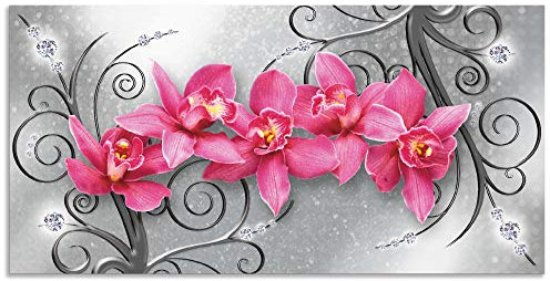 ARTland Wanddeko Wandbild Alu für Innen & Outdoor Metall Bild 100x50 cm Querformat Abstrakte Bilder Pflanzen Blumen Blüte Orchideen Kunst Pink U1QT