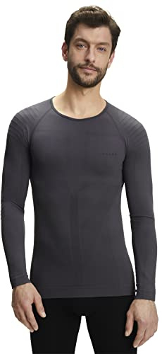 FALKE Herren Baselayer-Shirt Warm Round Neck M L/S SH Funktionsgarn Schnelltrocknend 1 Stück, Schwarz (Concrete 3717), L