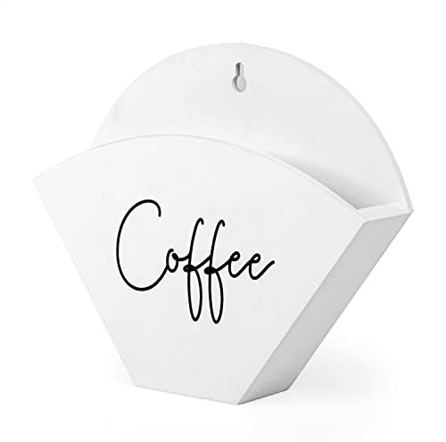 Ilyapa Kaffeefilterhalter aus Holz, weiß, wandmontierte Behälter, magnetischer Kaffeefilter-Aufbewahrungs-Organizer für Küche, Kühlschrank, Bar