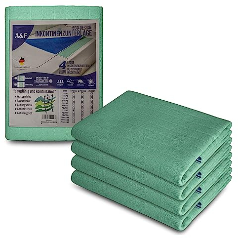A&F Inkontinenzauflage 75x90 (4er Pack)-4 Schichten-Bis 26280ml/m² Saugkraft-Krankenunterlage waschbar-Inkontinenzunterlage waschbar-Matratzenauflage für Babybett und Kinderbett