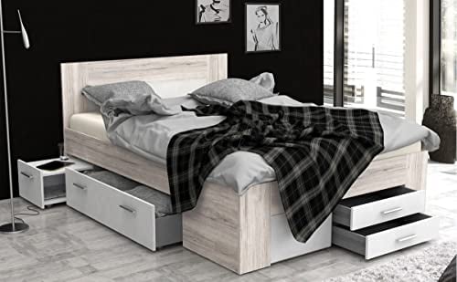 expendio Jugendbett Jade 1 Sandeiche weiß 140x200 cm Schubladenbett Bett mit Nachtkommoden Jugendzimmer Kinderzimmer