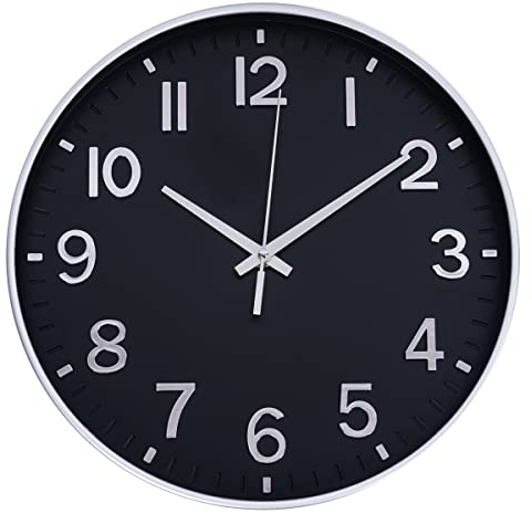 HZDHCLH Funk Wanduhr 30 cm Lautlose Wanduhr Ohne Tickgeräusche, Moderne Batteriebetriebene Uhr für Zuhause, Küche, Wohnzimmer, Büro, Wanddekoration (Schwarzes Silber)
