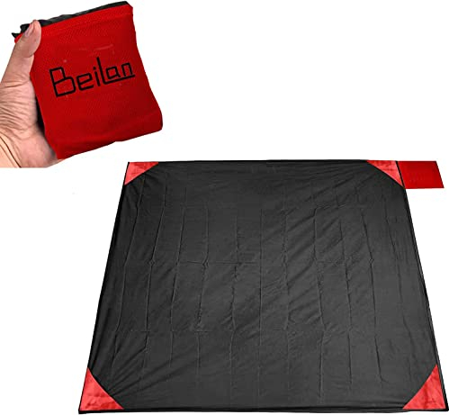 BeiLan Mini Picknickdecke Wasserdicht, Ultraleicht, Kleines Packmaß - Ideal für Ground Sheet, Pocket Blanket, Stranddecke, Taschendecke, Campingdecke, Sitzunterlage (200 * 210cm, Schwarz& Rot)
