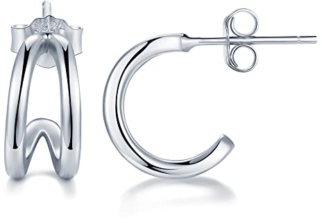 Lydreewam Kleine Halbe Creolen Silber 925 für Damen Mädchen, Mini Huggie Creolen Ohrringe, 12mm Durchmesser Doppel Creolen (Silber)