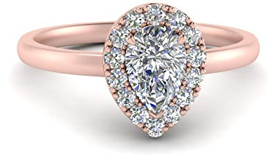 CustomizedGifts 0.70 Carat Pear Shaped Diamond Rose Gold Plated Created Cubic Zircon Pear Shape White Color Petite Engagement Rings Prong Setting in Size 70 Casual Wear for Gift