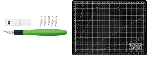 Wedo 7852199 Cutter Skalpell Comfortline, apfelgrün/schwarz & Vantage Schneidematte A4 (22 x 30 cm, selbstheilend, beidseitig nutzbar, mit Raster) schwarz