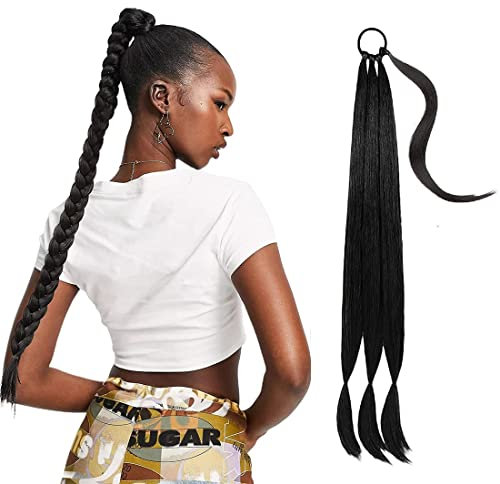 1 PCS Braid Extensions,Pferdeschwanz Verlängerung mit Haargummi,Zum Einflechten Lang Ponytail Haarteil für Frauen,Schwarz