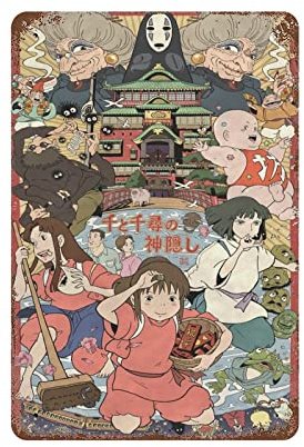 ANJUJU Spirited Away Anime Retro Poster Metal Tin Sign Chic Art Retro Iron Painting Bar People Cave Cafe Family Garage Wall Decoration 11.8x7.9