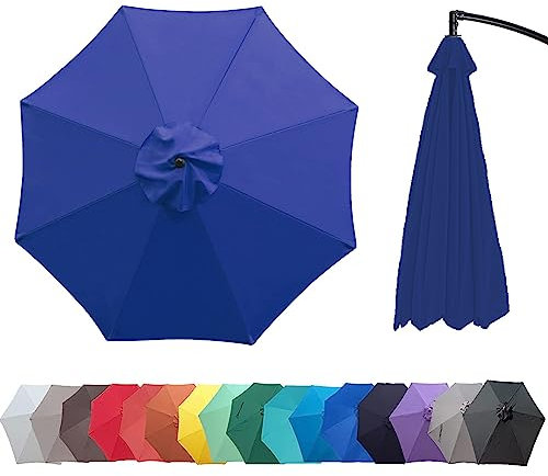 Plerile Patio Umbrella Replacement Canopy Cover, 3.0m 6 Ribs/8 Ribs Cantilever Umbrella Canopy Replacement Cloth, Parasol Canopy Replacement Parts For Outdoor Terraces(Color:Blue,Size:300cm 6-Ribs)