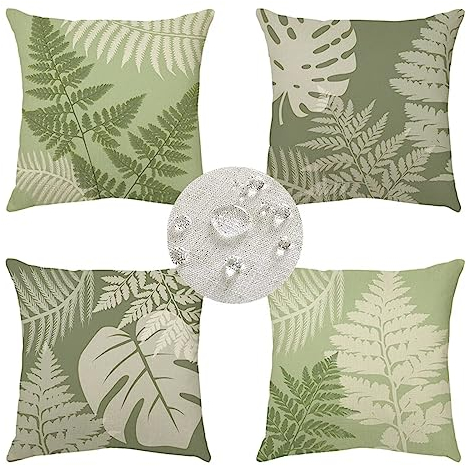 Outdoor Kissenbezug 40x40cm Outdoor Wasserdicht Senf Sofakissen Tropische Pflanze Wasserfest Dekorative Kissenbezüge Outdoor Dekokissen Kopfkissenbezug für Garten Sofa Wohnzimmer Bett 4er Set -AN4937