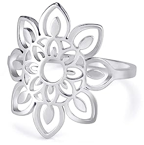 kkjoy Lotusblumen-Ring aus Edelstahl mit acht Blütenblättern als Geschenk für Frauen und Mädchen