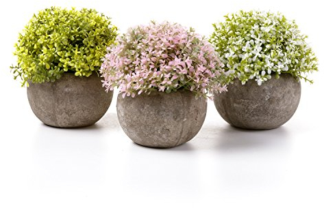 T4U Klein Kunstpflanze Sukkulenten Künstlich mit Topf, Künstliche Pflanzen Deko Fake Plant für Zuhause Wohnung Büro Dekor Hochzeit Geburtstag Weihnachten Geschenk, Weiß Gelb Rosa 3er-Set