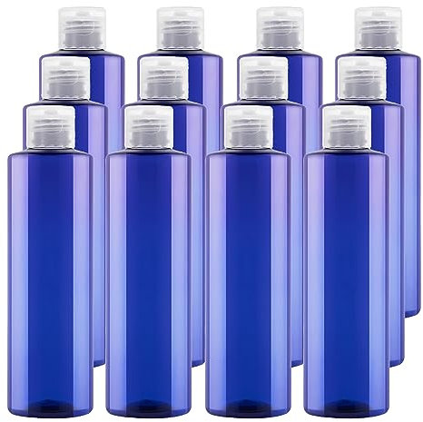 BPZXL 12 pièces 250ml Bleu flacons vides en plastique avec Bouchon à Charnière Transparent Bouteilles Pour Cosmétique Savon Gel Huile essentielle Lotion le shampooing