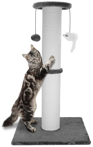 Ahomdoo Cat Scratching Post 34 Inches Heavy Duty and Thicker Cat Scratching Post Cotton Rope with Hanging Ball and Mice Scratching Post for Indoor Cats and Adult(Grey)