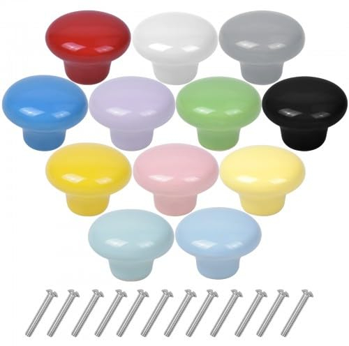 NATUCE Keramik Möbelknöpfe, 12 Stück Runde Bunte Schubladenknöpfe mit Schrauben, Keramikknöpfe, Schrankknöpfe, 32mm, Einlochgriff, für Türen, Schränke, Schubladen, Kleiderschränke