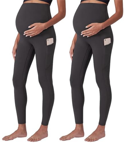 SUIUOI 2 PCS Stretch Legging Grossesse Maternité,Confortablement Taille Haute Pantalon de maternité Sports et Loisirs Confortable Legging Vêtements Grossesse Opaque