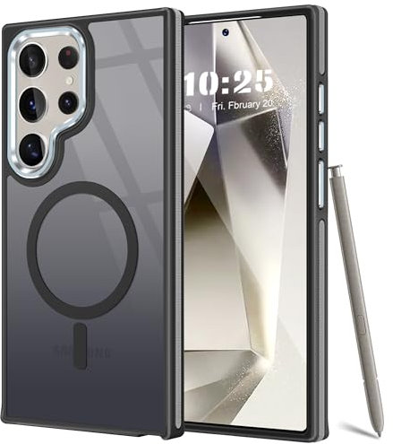 Fingic Magnetic for Samsung S24 Ultra Case[Compatible with Magsafe][15FT Drop Tested]Hard Back Soft TPU Edge Antiscratch Protective Slim Translucent Matte case for Samsung Galaxy S24 Ultra Cases,Black