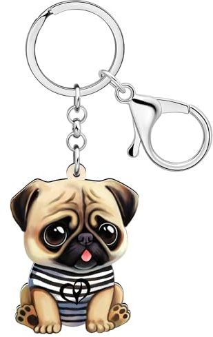 RAIDIN Acryl Kawaii Mops Hund Schlüsselanhänger für Damen Mädchen süße Welpen Haustiere Schlüsselring Geschenke für Geldbeutel Autoschlüssel Hundeliebhaber (Schwarz)