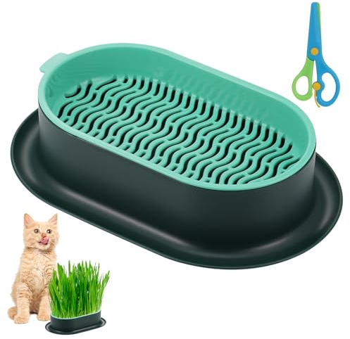 Hejo Cat Grass Planter Box with Starter Tray - Plastic Soil-Free Growing Kit for Wheatgrass, Catnip & Herbs, Indoor Gardening Supplies, Pet Safe Planter for Kitty Greens