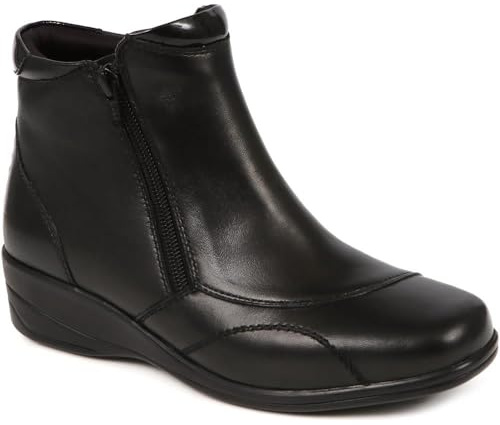 Pavers Women's Wide Fit Ankle Boots in Black Leather - Elegant Shoes with Inside Zip and Stylish Design - Ladies Casual Footwear - Size UK 8 / EU 41