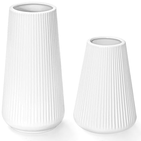 Weiße Keramikvase, GUKJOB Blumenvase, Keramikvase für Blumen, Weihnachtsdekorationen, Keramik, weiße Vase, kleine Vase für Zuhause, Wohnzimmer, Esstisch, Bauernhaus, Büro, Dekor (Weiß, 2 Stück)