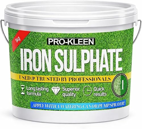 Pro-Kleen Iron Sulphate 1 KG PREMIUM Ferrous (Makes up to 1000L When Diluted & Covers up to 1000m2) Pure Lawn Tonic- Lawn Conditioner and Turf Hardener. Dry Powder soluble in water (Pack of 5)