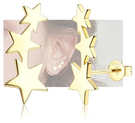 JeweBella 925 Sterling Silver Star Earrings for Women Girls Hypoallergenic Sterling Silver Stud Earrings Small Star Stud Earrings Silver/Gold/Rose Gold Jewelry Gifts