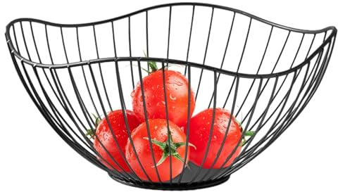 Genérico Frutero de alambre de metal, Frutero de hierro,Cesta de alambre moderna para frutas y verduras | Decoración de cocina, cesta de comida hueca para limón, fresa, plátano, uvas y naranjas