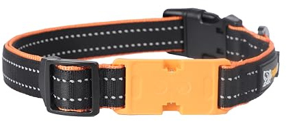 Pawfit 3-Tracker-Halsband | Hundehalsband mit Sicherheitsverschluss aus Nylon| Verstellbares Hundehalsband mit Schnellverschluss| Strapazierfähig | Schwarz & Orange | Größe S/M/L/XL