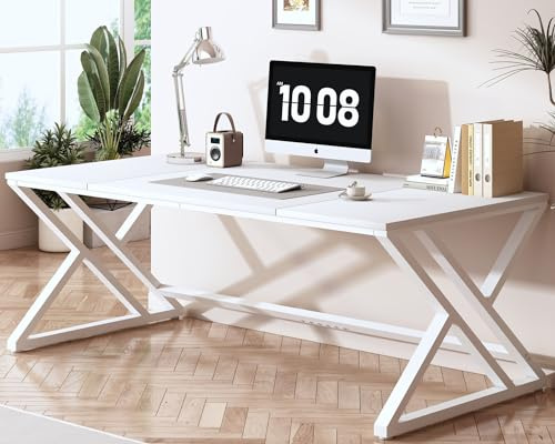 HSH Großer Schreibtisch Computertisch Weiß als Langer Bürotisch Arbeitstisch Design für 2 Personen PC Tisch ideal für Home Office Arbeitszimmer und Schlafzimmer, Stabiler Schreibtisch, Weiß 180cm