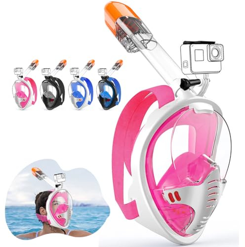 Tyuodna Schnorchelmaske Erwachsene und Kinder,Tauchmaske Vollgesichtsmaske CO2 Sicher,180-Grad-Sicht Tauchermaske Vollmaske,Antibeschlag Snorkeling Mask mit Kameraposition