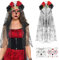 Epokus Tag Der Toten Kostüm Damen, Dia De Los Muertos Haarreif Schleier, Halloween Kopfschmuck, Rot Rosen Totenkopf Haarband mit Gesicht Tattoos, Haarband für karneval Fasching Maskerade Cosplay
