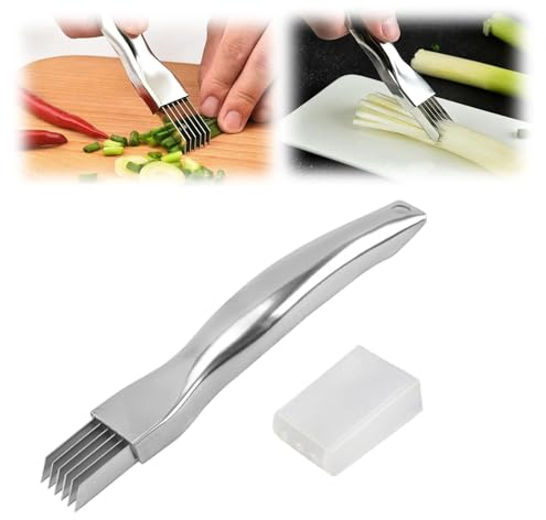 Shred Silk The Knife,2025 New Zwiebel Shredder,Edelstahl gehackte grüne Zwiebel Messer,Knoblauch Chopper, Zerkleinerung Cutter, Household Multifunctional Food Slicer Gadget