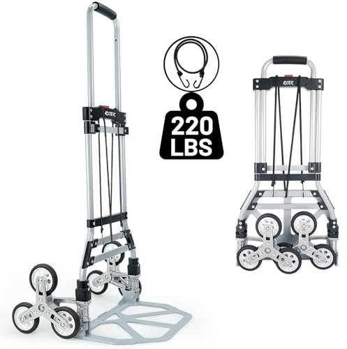 RJTEK Stair Climber Hand Truck & Dolly, 220lb Capacity, Heavy-Duty Stair Climbing Cart, Lightweight Trolley & Luggage Cart with Telescoping Handle, Silver & Black