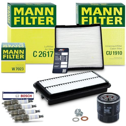 MANN-FILTER Inspektionspaket Filterset 1x Ölfilter, 1x Luftfilter, 1x Innenraumfilter, 4x Zündkerze, 1x Ölablassschraube mit Dichtung, 1x Ölwechselanhänger Kompatibel mit KIA PICANTO I (SA)