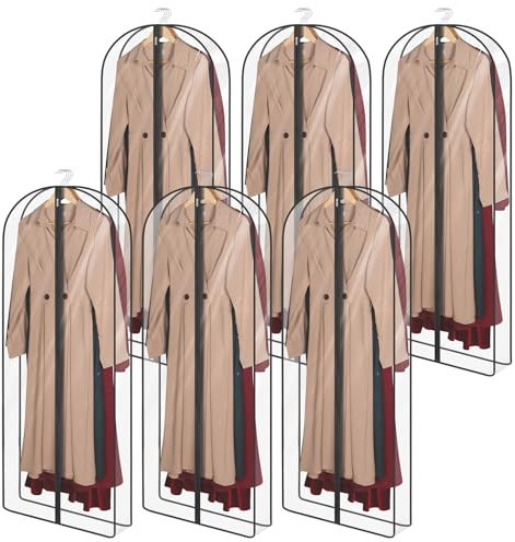 Univivi 6 x Kleidersäcke Lang 152 x 60 x 10 cm, Transparent Anzugtasche Kleidersack Kleidersack Abdeckung mit Reißverschluss, Kleiderhülle für Mäntel, Jacken und Kleider