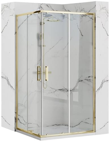 Rea Punto 80x100 Gold Cabine de douche avec receveur de douche Savoy noir Verre de sécurité trempé Transparent 4mm (doré)