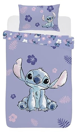 Disney Stitch Single or Double Duvet Cover Bedding Set Lilac Kids Bedroom Accessories (Single)