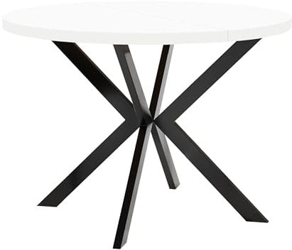 Dekori Möbel Runder Ausziehbarer Tisch für Esszimmer, ENDO mit Metallbeinen, Loft-Stil, Industriel, Durchmesser Varianten von : 90 bis 220 cm (Weiß/Schwarz, 120/220)
